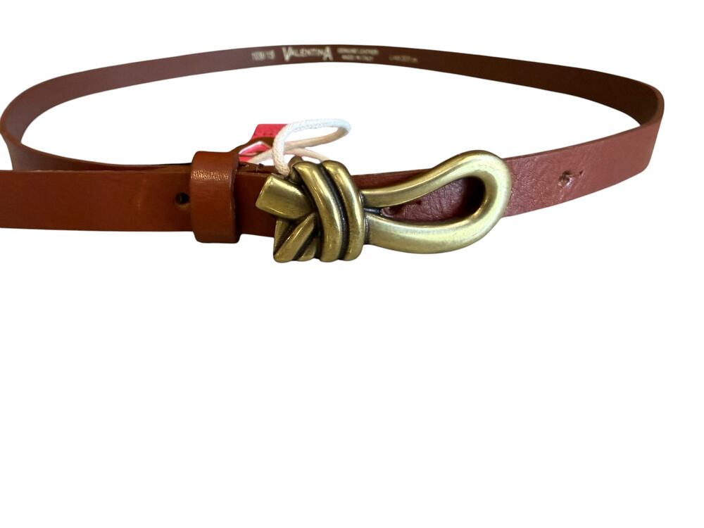 Valentina Knot Buckle Skinny Leather Statement Belt Cinnamon Brown L